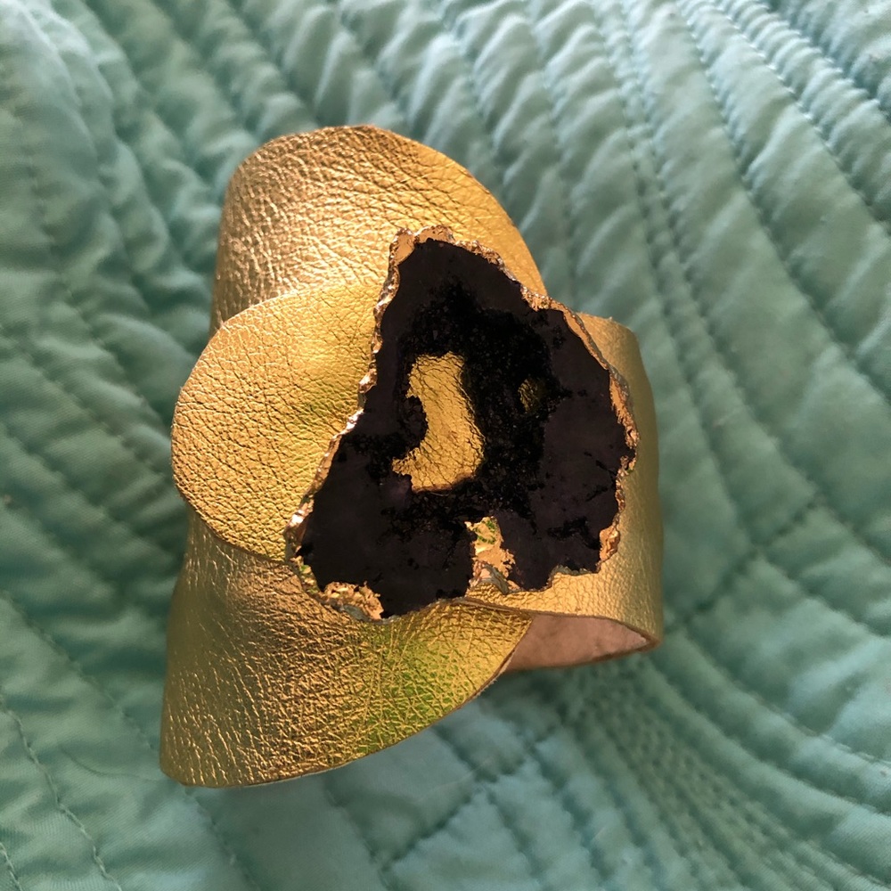Gold and purple stone cuff bracelet